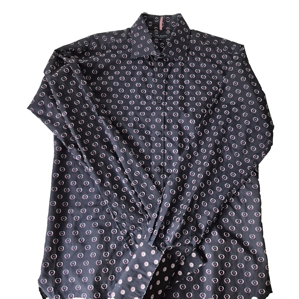 Ted Baker London  Dress Shirt Mens Size 4 Black Raised Circle French Cuffs NWOT